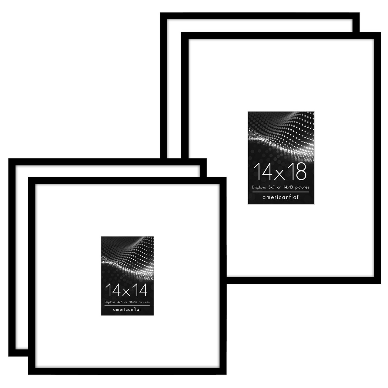 Americanflat Set of 4 Picture Frames - Gallery Wall Frame Set with Two 14x14 Frames with 4x6 Mats and Two 14x18 Frames with 5x7 Mats - Black